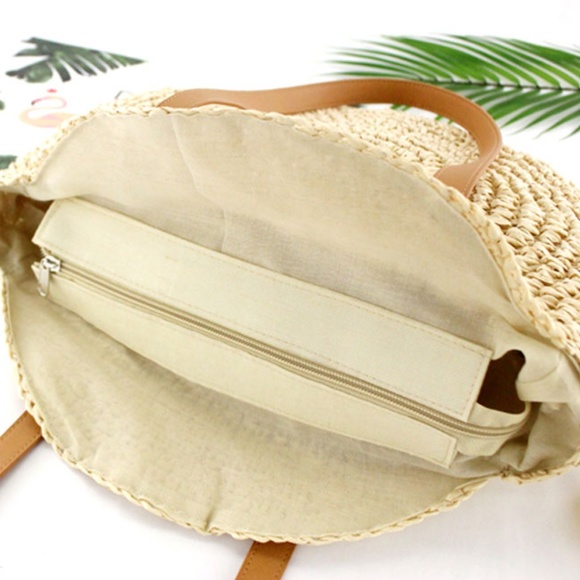 ⚠CLOSEOUT⚠ Raffia Straw Round Woven Beach Tote Bag - Picture 3 of 5